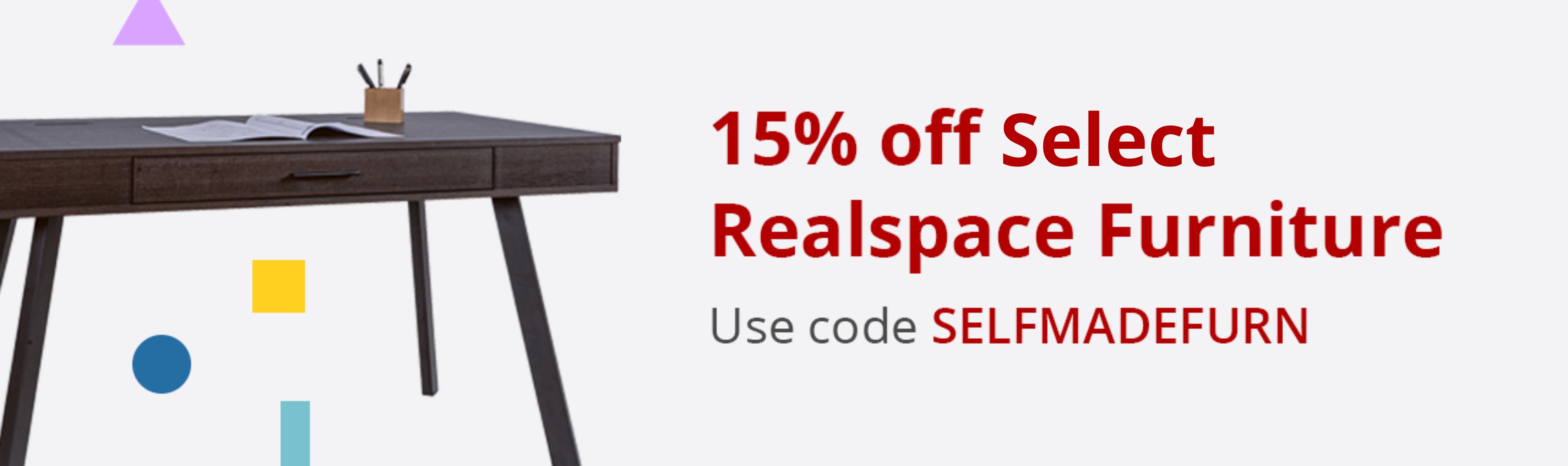 15% off select Realspace furniture 