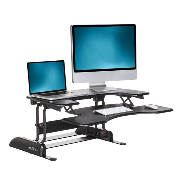 Realspace P20 Standing Desk Converter With USB And Keyboard Tray 19 310 H x  35 25 W x 23 15 D Black - Office Depot