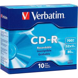 Verbatim AZO CD R 700MB 52X DataLifePlus with Branded Surface 10pk