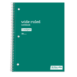 Just Basics Spiral Notebook 8 x 10 12 Wide Ruled 70 Sheets Green