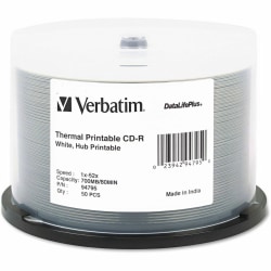 Verbatim DataLifePlus 700MB 52x Printable CD R Discs White Pack Of