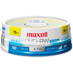 Maxell DVD RW Rewritable Media Discs 4.7GB120 Minute Pack Of 15 