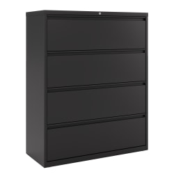 WorkPro 42 W x 18 58 D Lateral 4 Drawer File Cabinet Black