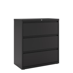 WorkPro 36 W x 18 58 D Lateral 3 Drawer File Cabinet Black