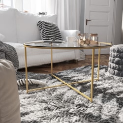 Flash Furniture Round Glass Coffee Table 19 1 4 H x 35 1 2 W x 35 1 2 D Clear Matte Gold