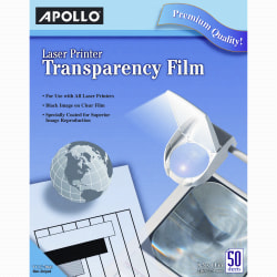 Apollo Laser Printer Transparency Film 8 12 x 11 Box Of 50 Sheets Office Depot