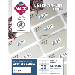 MACO White LaserInk Jet Address Labels ML 3000 Permanent Adhesive