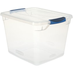 Rubbermaid Cleverstore Storage Tote With Latching Lid 30 Qt 18 34 x 13 38 x 10 12 Clear Office Depot