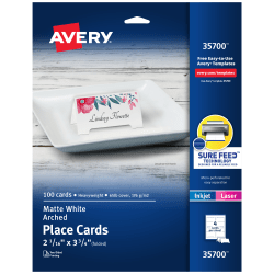 Avery Printable Arched Tent Cards With Sure Feed Technology 65 lb 2 116 x 3 34 White 100 Blank Place Cards Office Depot