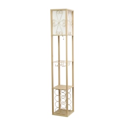 Simple Designs Floor Lamp Etagere Organizer Storage Shelf and Wine Rack with Linen Shade Tan