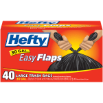 Hefty® Easy Flaps Trash Bags, 30 gal, 0.85 mil, 30 x 33, Black, 40 Bags/Box,  6 Boxes/Carton