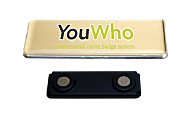 YouWho™ 2 Unit Professional Name Badge Kit With Magnetic Fastener, Laser, 1" x 3", Gold, Pack Of 2