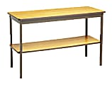 Barricks Utility Table With Bottom Storage Shelf, Rectangle, 48"W x 18"D x 30"H, Oak