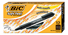 BIC® Soft Feel® Retractable Ballpoint Pens, Fine Point, 0.8 mm, Black Barrel, Black Ink, Box Of 12 Pens