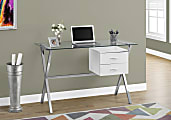 Monarch Specialties Glass Computer Desk With 2 Drawers, Glossy White/Chrome 1 thumbnail image