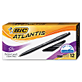 BIC® Atlantis™ Stic Ballpoint Pens, Medium Point, 1.2 mm, Clear Barrel, Black Ink, Pack Of 12 Pens