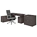 Bush Business Furniture Jamestown 72"W L-Shaped Desk With Lateral File Cabinet And High-Back Office Chair, Storm Gray, Premium Installation