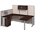 Bush Business Furniture Office In An Hour U Workstation with Storage & Accessory Kit, Mocha Cherry Finish, Premium Delivery