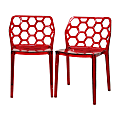 Baxton Studio Honeycomb Stackable Chairs, 30 3/5"H x 19 1/4"W x 18 3/4"D, Red, Set Of 2