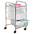 Honey-Can-Do Plastic/Steel 3-Drawer Rolling Storage Cart, 37 7/16" x 15 5/16" x 13", White/Chrome