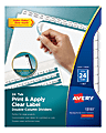 Avery® Print & Apply Clear Label Double-Column Dividers with Index Maker® Easy Apply™ Printable Label Strip, 24-Tab, White, 1 Set
