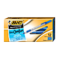 BIC Round Stic Grip Xtra Comfort Ballpoint Pens, Medium Point, 1.2 mm, Gray Barrel, Blue Ink, Pack Of 12 Pens