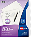 Avery® Durable Write-On Plastic Dividers With Erasable Tabs, 8 1/2" x 11", White, 5 Tabs