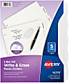 Avery® Durable Write-On Plastic Dividers With Erasable Tabs, 8 1/2" x 11", White, 5 Tabs 1 thumbnail image