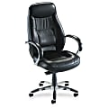 Lorell™ Ridgemoor Executive Leather High-Back Swivel Chair, 45 1/4-49"H 1/2"H x 26 1/2"W x 29"D, Silver Frame, Black Leather
