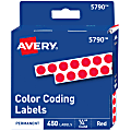 Avery® Permanent Round Color-Coding Labels, 5790, 1/4" Diameter, Red, Pack Of 450