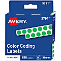 Avery® Color-Coding Permanent Labels, Non-Printable, Round, 1/4" Diameter, Green, Pack Of 450 Dot Stickers