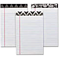 TOPS Fashion Writing Pads - 50 Sheets - Double Stitched - Ruled Red Margin - 15 lb Basis Weight - 5" x 8" - 1.1" x 8"5" - White Paper - Black/White Binder - Perforated, Acid-free, Unpunched, Chipboard Backing - 6 / Pack