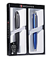 Sheaffer® VFM Duo Rollerball & Ballpoint Pen Gift Set, Medium Point, 0.7mm, Black/Blue/Chrome Barrels, Black Ink, Set Of 2