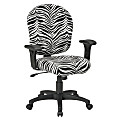 Office Star™ Sculptured Task Chair With Adjustable Arms, 40"H x 28"W x 23 1/2"D, Zebra Print 1 thumbnail image