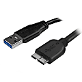 StarTech.com 1m (3ft) Slim SuperSpeed USB 3.0 A to Micro B Cable - M/M - 3.28 ft USB Data Transfer Cable for Portable Hard Drive, Card Reader, Tablet PC - First End: 1 x Type A Male USB - Second End: 1 x Micro Type B Male USB - Shielding - Nickel Plated