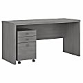 Office by Kathy Ireland® Echo 60"W Credenza Desk With Mobile File Cabinet, Modern Gray, Standard Delivery