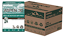 Boise® ASPEN® 30 Multi-Use Printer & Copy Paper, White, Letter (8.5" x 11"), 5000 Sheets Per Case, 20 Lb, 92 Brightness, 30% Recycled, FSC® Certified, Case Of 10 Reams