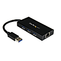 StarTech.com 3 Port Portable USB 3.0 Hub with Gigabit Ethernet Adapter NIC - Aluminum w/ Cable 1 thumbnail image
