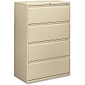 HON® 800 36"W x 19-1/4"D Lateral 4-Drawer File Cabinet With Lock, Putty 1 thumbnail image