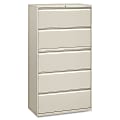 HON® 36"W x 19-1/4"D Lateral 5-Drawer File Cabinet With Lock, Light Gray 1 thumbnail image