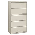 HON® 36"W x 19-1/4"D Lateral 5-Drawer File Cabinet With Lock, Light Gray