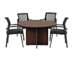 Boss Office Products 42" Round Table And Mesh Guest Chairs Set, Mahogany/Black