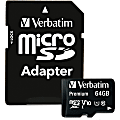 Verbatim™ Premium UHS-I Class 10 MicroSDXC Memory Card With Adapter, 64GB