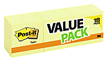 Post-it® Notes, 3 in x 3 in, 18 Pads, 100 Sheets/Pad, Back to School Supplies for Students, Sticky Notes for Textbooks, Notebooks, Walls and Vertical Surfaces, Clean Removal, Canary Yellow 1 thumbnail image