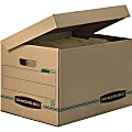 Bankers Box® Systematic™ Standard-Duty Storage Boxes With Attached Lids And Built-In Handles, Letter/Legal Size, 10" x 12" x 15", 100% Recycled, Kraft/Green, Case Of 12