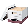 Bankers Box® R-Kive® Storage Box, Letter/Legal, 15" x 12" x 10", 60% Recycled, White/Red