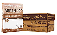 Boise® ASPEN® 100 Multi-Use Printer & Copy Paper, White, Letter (8.5" x 11"), 5000 Sheets Per Case, 20 Lb, 92 Brightness, 100% Recycled, FSC® Certified, Case Of 10 Reams