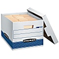 Bankers Box® Stor/File™ Medium-Duty Storage Boxes With Locking Lift-Off Lids And Built-In Handles, Letter/Legal Size, 15" x 12" x 10", 60% Recycled, White/Blue, Case Of 12