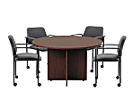 Boss Office Products Round Table And 4 Stackable Guest Chairs Set, 47" Diameter, Mahogany/Black