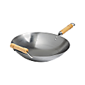 Joyce Chen Classic Series Carbon Steel Round Bottom Wok With Birch Handles, 14", Silver 1 thumbnail image